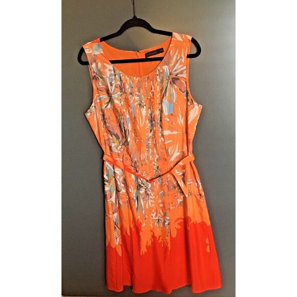 The Limited Womens Orange Multi Floral Print Pleated Front Belted Dress Size 12 - Picture 2 of 7